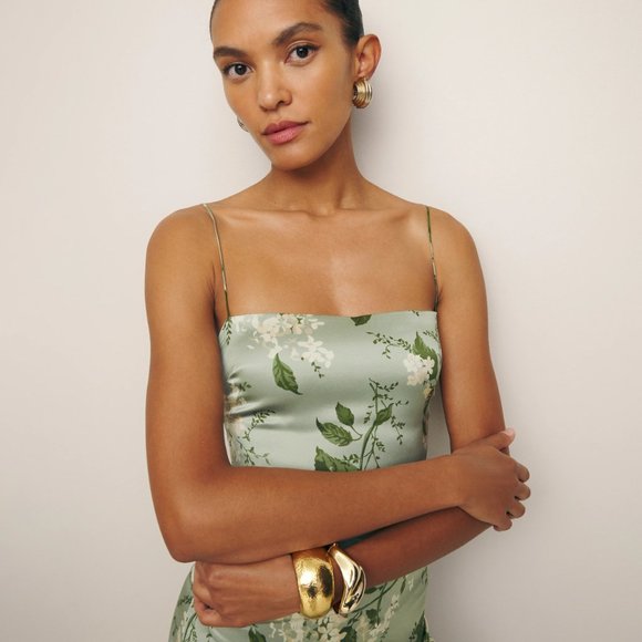 Reformation Frankie Silk Dress in Tea Garden - Picture 3 of 6